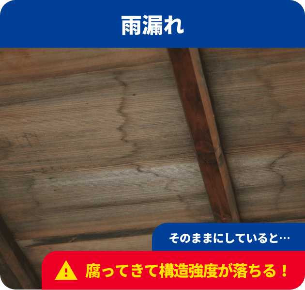 雨漏れ：そのままにしていると…腐ってきて構造強度が落ちる！